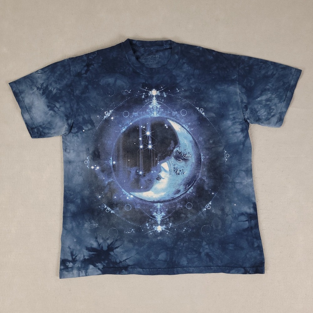 The Mountain T-Shirt Mens L Blue Celestial Moon Tie Dye Regular Cotton McGloin